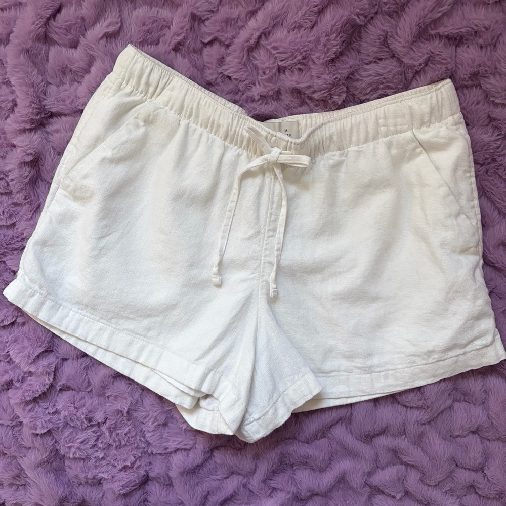 Hollister White Drawstring Cotton Linen Blend Lounge Shorts